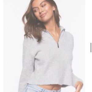 FOREVER 21 Back Zip Marled Knit Sweater Black White Grey Large L BNWT